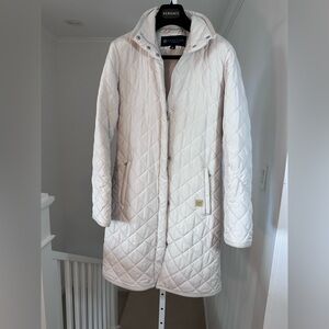 Kenneth Cole Reaction Quilted Cream Puffer Longline Coat Jacket Small